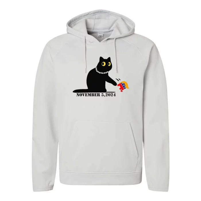 Cat Ladies For Kamala Harris 2024  Funny Cat With Pearls Performance Fleece Hoodie