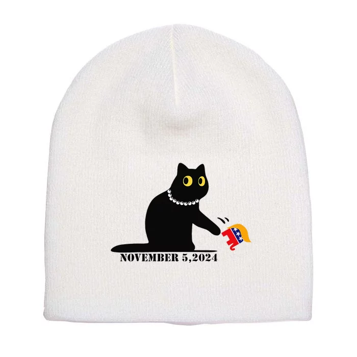 Cat Ladies For Kamala Harris 2024  Funny Cat With Pearls Short Acrylic Beanie