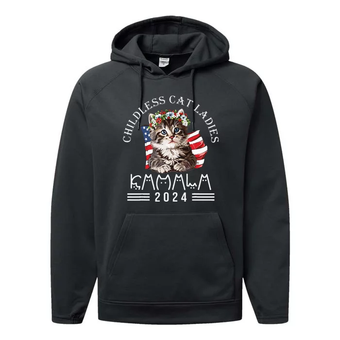 Cat Lady Fun Childless Cat Ladies 2024 Performance Fleece Hoodie