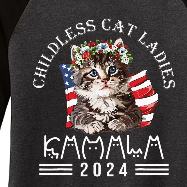 Cat Lady Fun Childless Cat Ladies 2024 Women's Tri-Blend 3/4-Sleeve Raglan Shirt