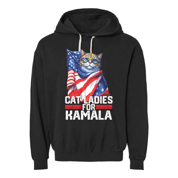 Cat Ladies For Kamala Harris Funny Cat Garment-Dyed Fleece Hoodie