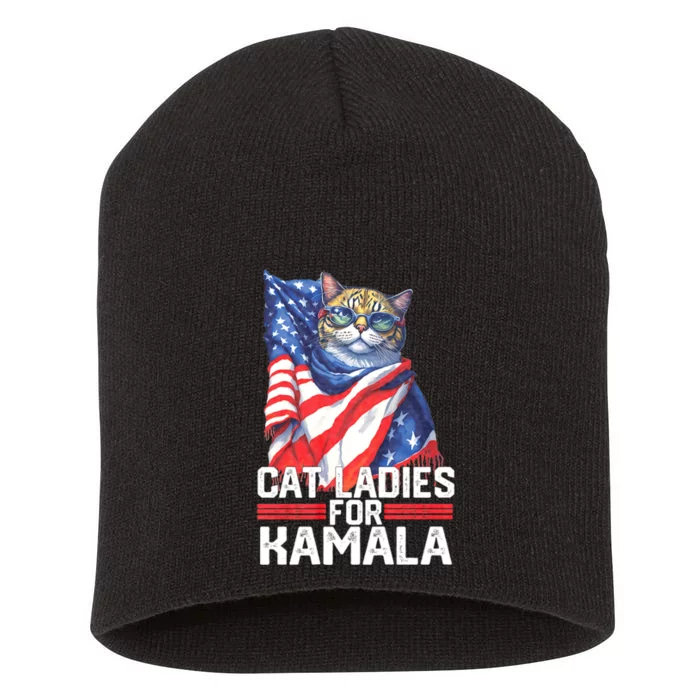 Cat Ladies For Kamala Harris Funny Cat Short Acrylic Beanie