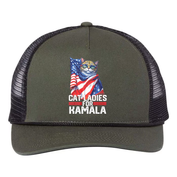 Cat Ladies For Kamala Harris Funny Cat Retro Rope Trucker Hat Cap