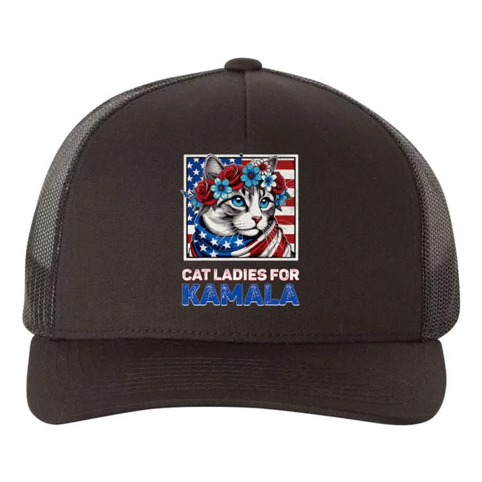 Cat Ladies For Kamala Funny Cat 2024 President Kamalaharris Yupoong Adult 5-Panel Trucker Hat