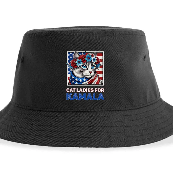 Cat Ladies For Kamala Funny Cat 2024 President Kamalaharris Sustainable Bucket Hat