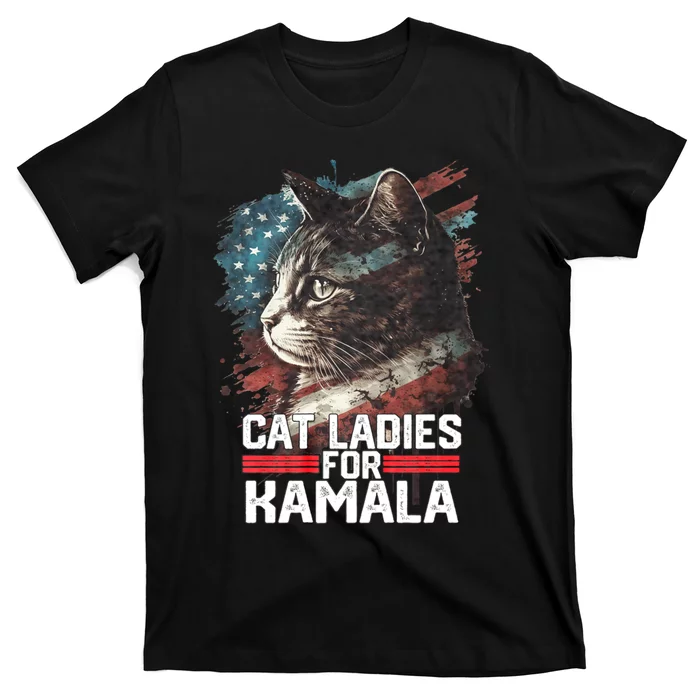 Cat Ladies For Kamala Harris Funny Cat T-Shirt