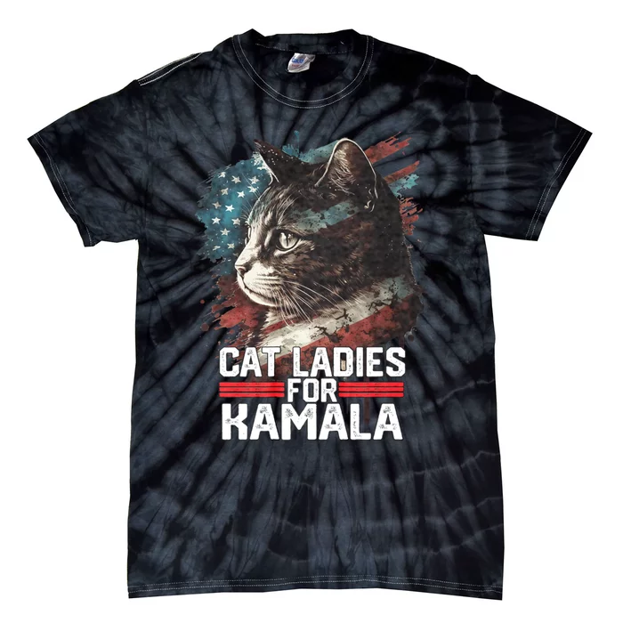 Cat Ladies For Kamala Harris Funny Cat Tie-Dye T-Shirt