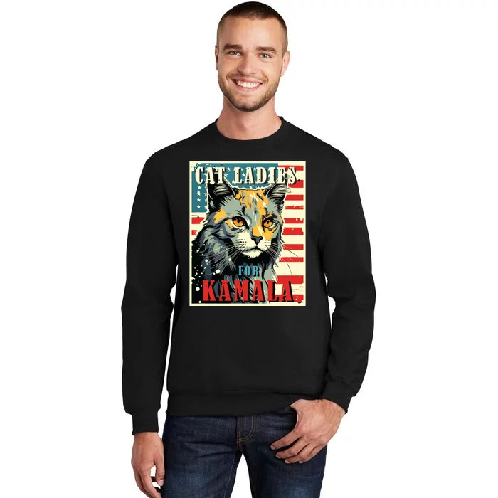 Cat Ladies For Kamala Funny Cat 2024 President Kamalaharris Sweatshirt