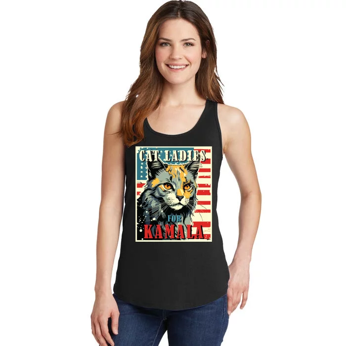 Cat Ladies For Kamala Funny Cat 2024 President Kamalaharris Ladies Essential Tank