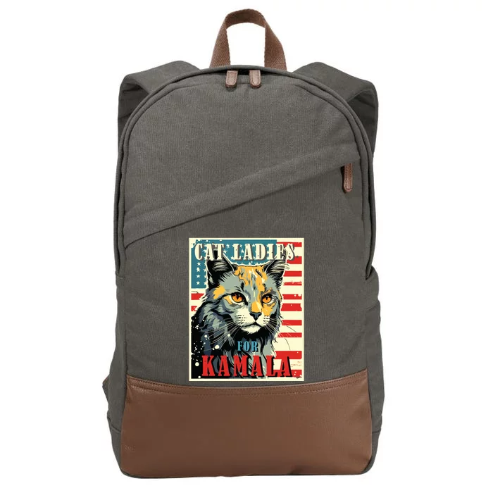 Cat Ladies For Kamala Funny Cat 2024 President Kamalaharris Cotton Canvas Backpack