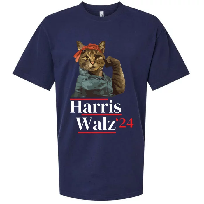 Cat Ladies For Kamala Walz Funny Cat 2024 President Sueded Cloud Jersey T-Shirt