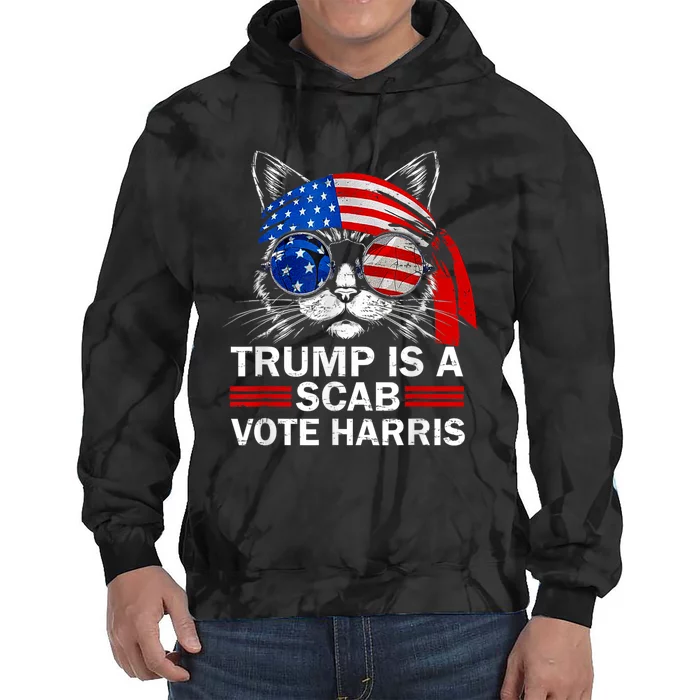 Cat Ladies Funny Trump Is A Scab Vote Harris Tie Dye Hoodie