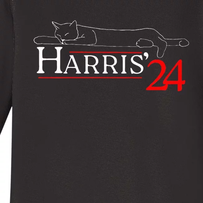 Cat Ladies For Kamala Funny Cat 2024 President Kamala Harris Baby Long Sleeve Bodysuit