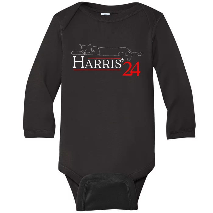 Cat Ladies For Kamala Funny Cat 2024 President Kamala Harris Baby Long Sleeve Bodysuit