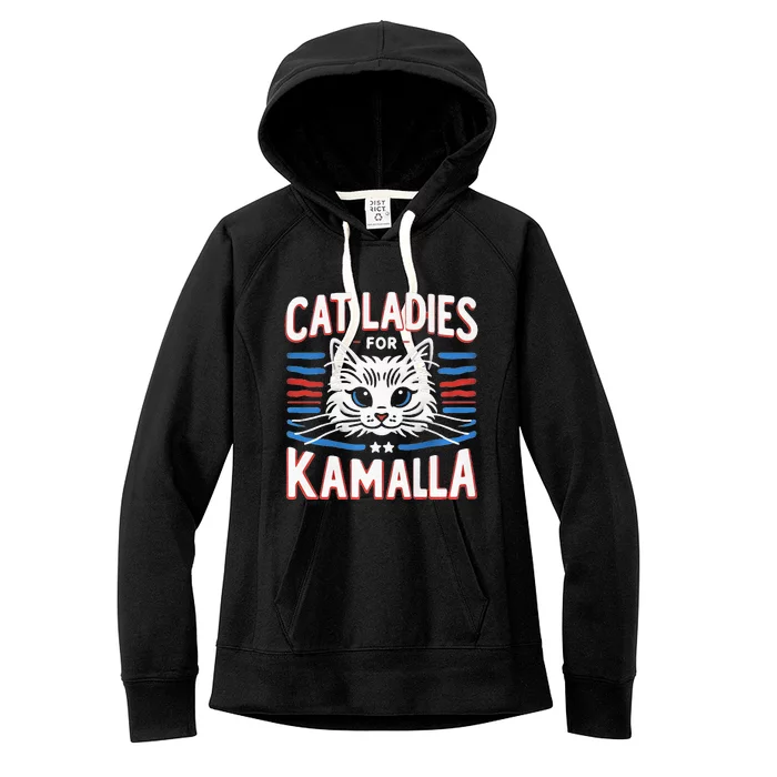 Cat Ladies For Kamala Funny Cat 2024 President Kamala Harris Women's Fleece Hoodie