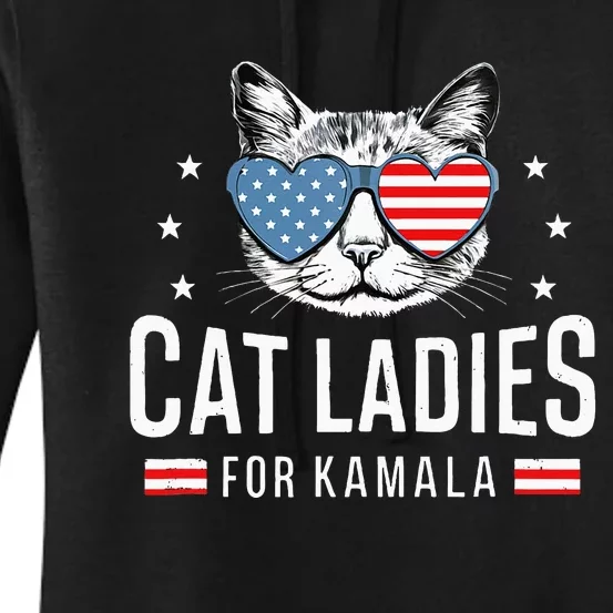 Cat Ladies For Kamala Harris Democracy Voting Blue President Women's Pullover Hoodie