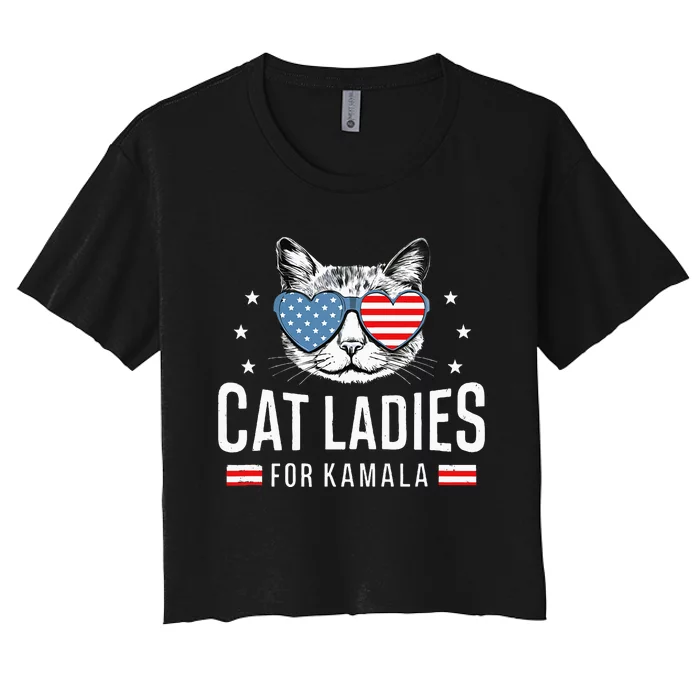 Cat Ladies For Kamala Harris Democracy Voting Blue President Women's Crop Top Tee