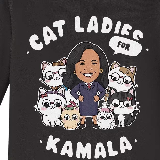 Cat Ladies For Kamala 2024 Presidential Support Baby Long Sleeve Bodysuit