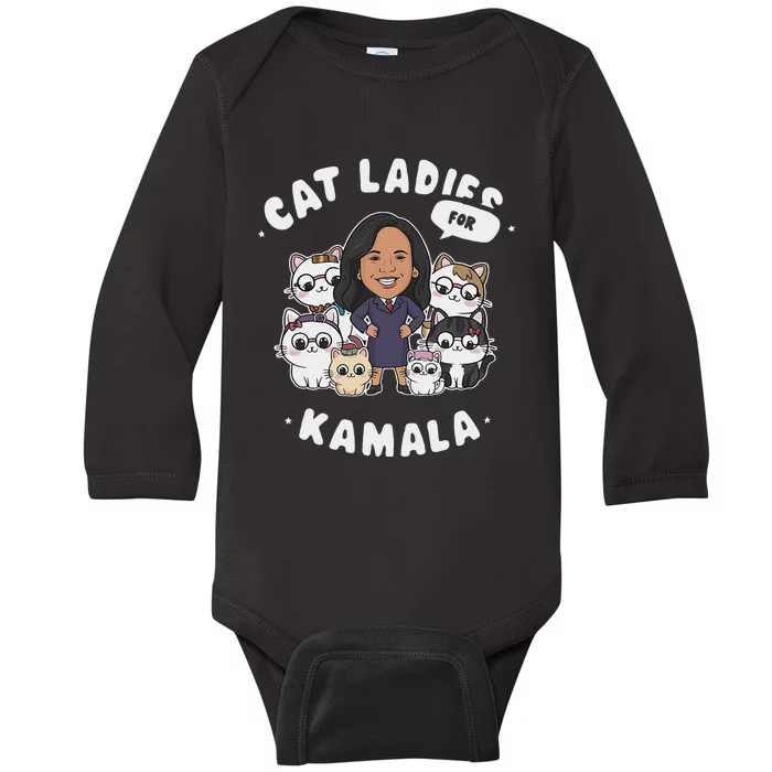 Cat Ladies For Kamala 2024 Presidential Support Baby Long Sleeve Bodysuit