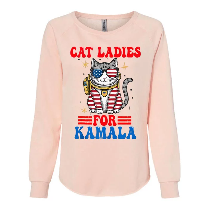 Cat Ladies For Kamala Space Cat Usa Flag Harris 2024 Womens California Wash Sweatshirt