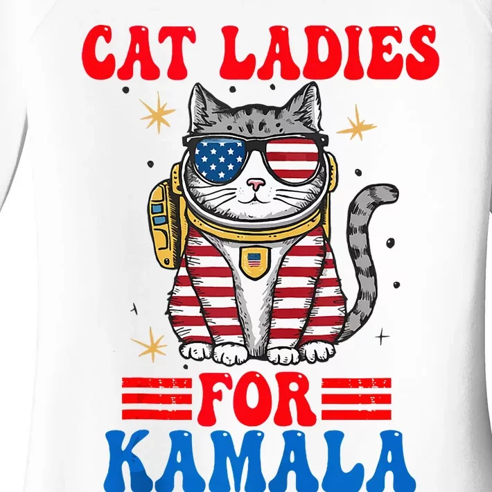 Cat Ladies For Kamala Space Cat Usa Flag Harris 2024 Women's Perfect Tri Tunic Long Sleeve Shirt