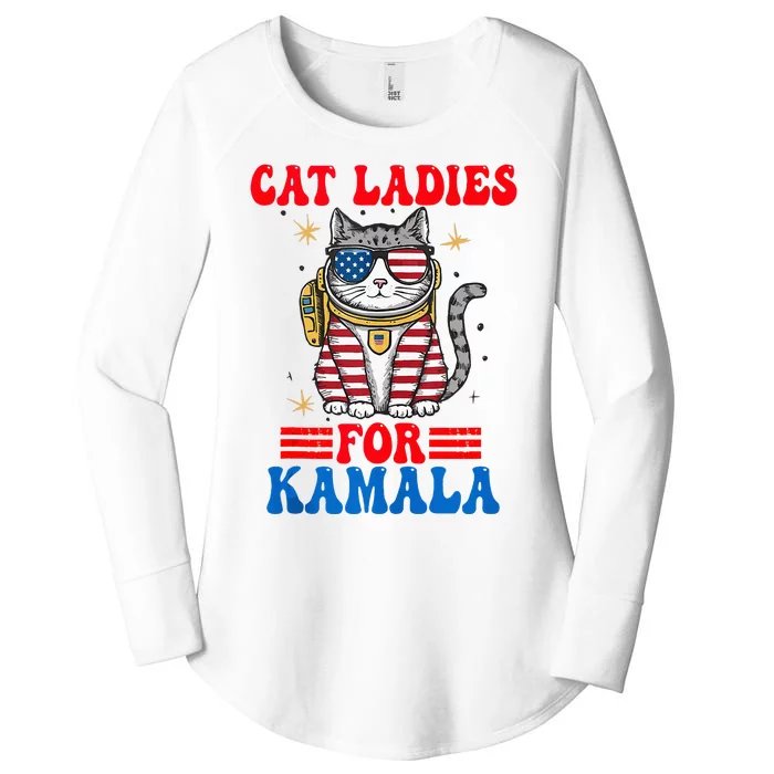 Cat Ladies For Kamala Space Cat Usa Flag Harris 2024 Women's Perfect Tri Tunic Long Sleeve Shirt