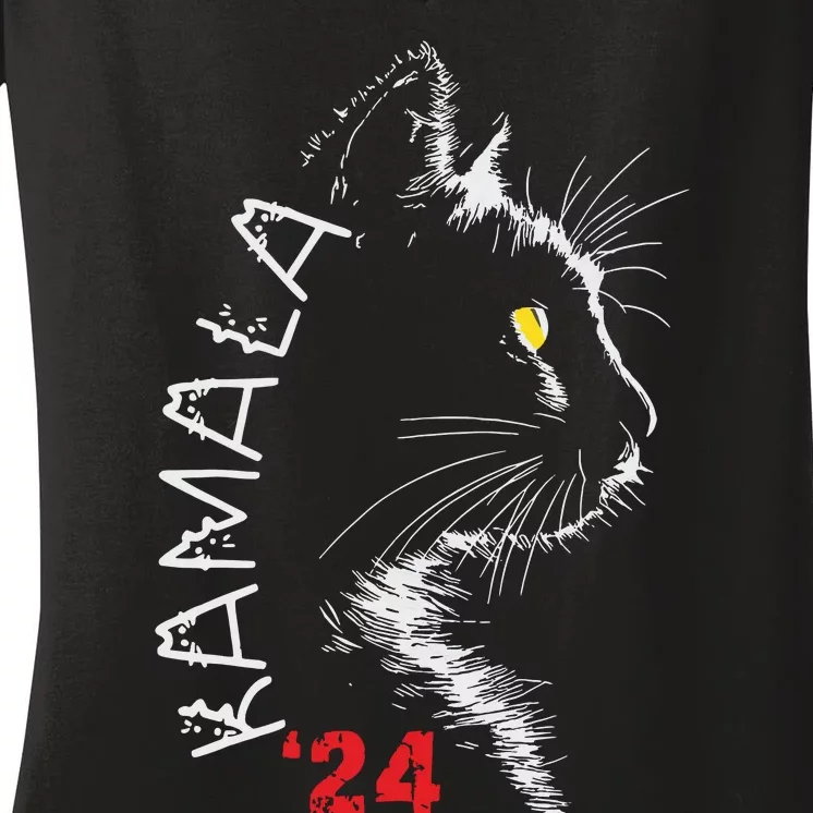 Cat Ladies For Kamala Cat 2024 President Kamala Harris Women's V-Neck T-Shirt