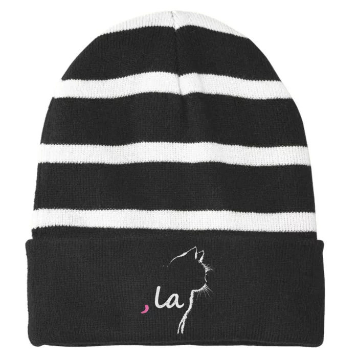 Cat Ladies For Kamala Harris For President 2024 Comma La Striped Beanie with Solid Band