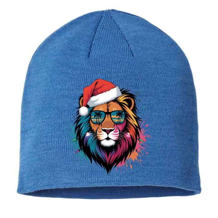 Christmas Lion Face Santa Hat Snowflakes Sunglasses Tropical Gift 8 1/2in Sustainable Knit Beanie