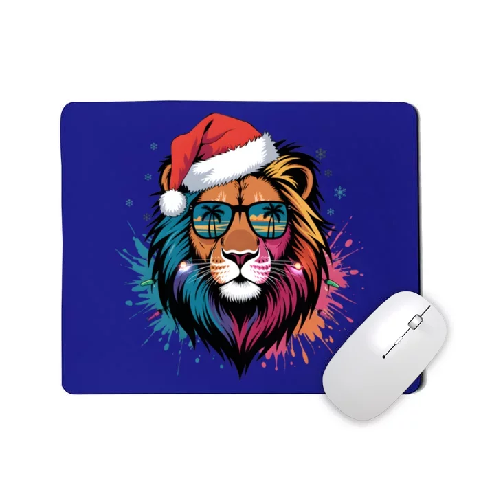 Christmas Lion Face Santa Hat Snowflakes Sunglasses Tropical Gift Mousepad