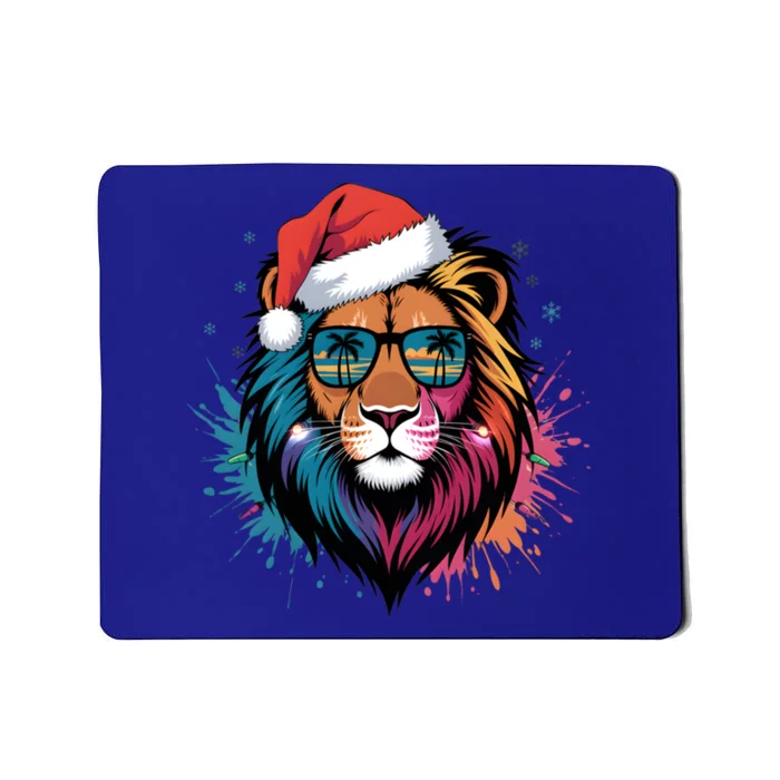 Christmas Lion Face Santa Hat Snowflakes Sunglasses Tropical Gift Mousepad