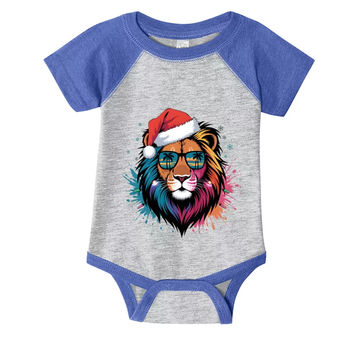 Christmas Lion Face Santa Hat Snowflakes Sunglasses Tropical Gift Infant Baby Jersey Bodysuit