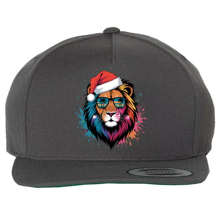 Christmas Lion Face Santa Hat Snowflakes Sunglasses Tropical Gift Wool Snapback Cap