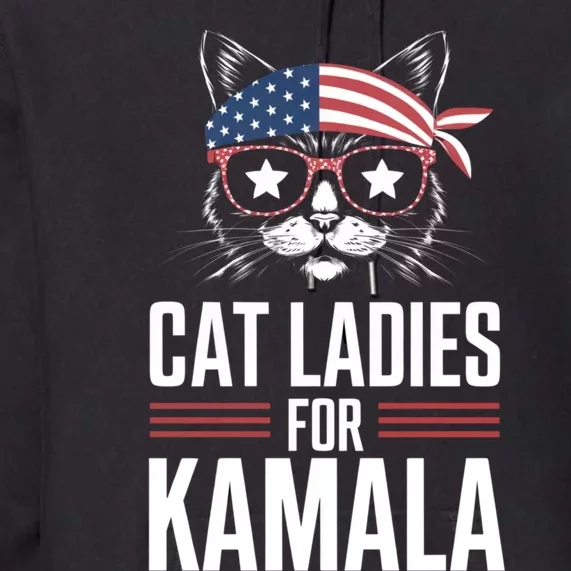 Cat Ladies For Kamala Funny Cat 2024 President Kamalaharris Premium Hoodie