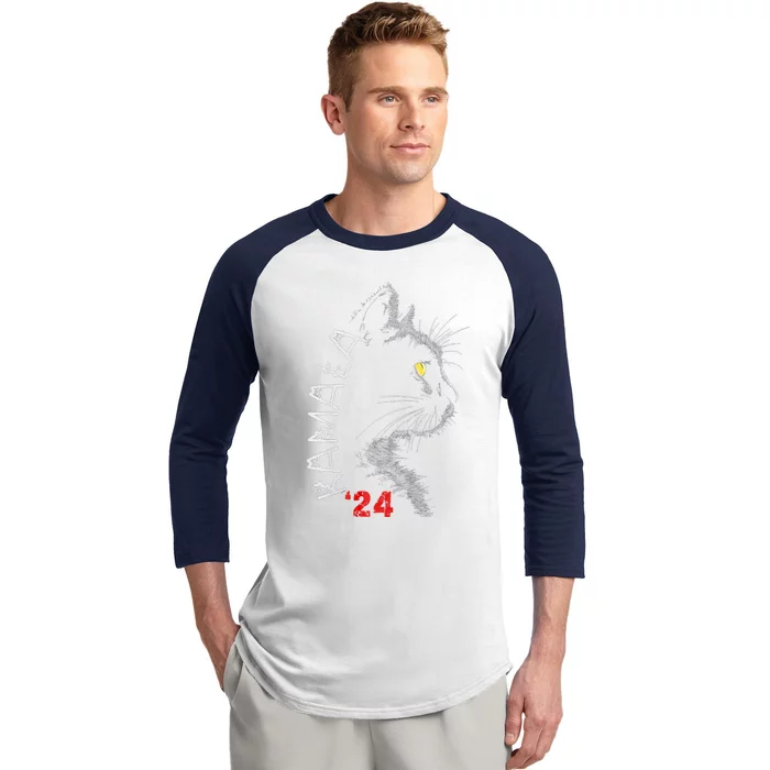 Cat Ladies For Kmala Cat 2024 President Kamalaaharris Baseball Sleeve Shirt