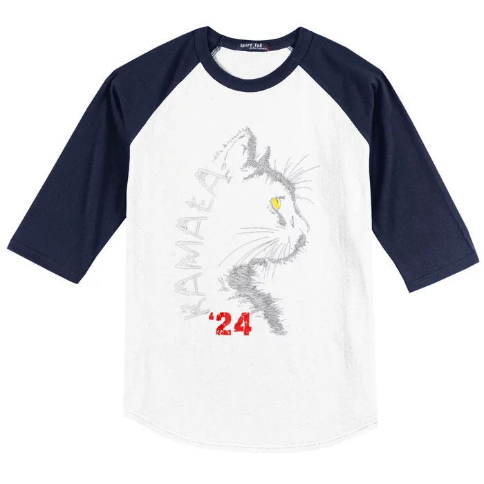 Cat Ladies For Kmala Cat 2024 President Kamalaaharris Baseball Sleeve Shirt