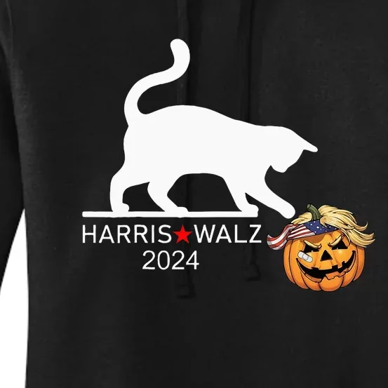 Cat Ladies For Kamala Harris Funny Trump Hair 2024 Trumpkin Women's Pullover Hoodie