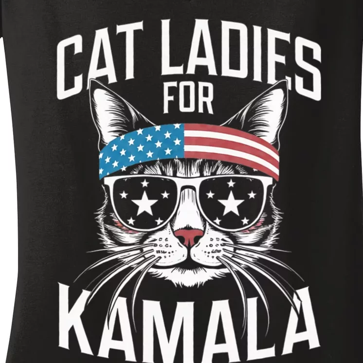 Cat Ladies For Kamala Funny Cat 2024 Women's V-Neck T-Shirt