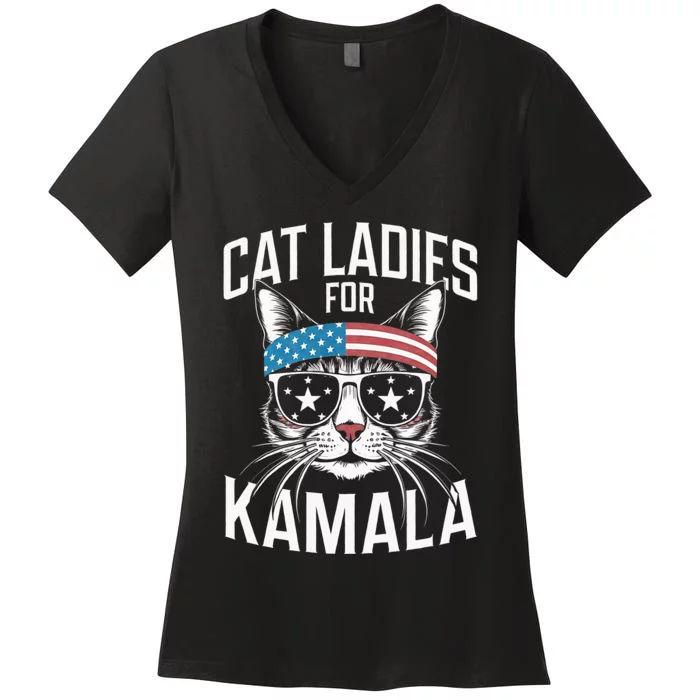 Cat Ladies For Kamala Funny Cat 2024 Women's V-Neck T-Shirt