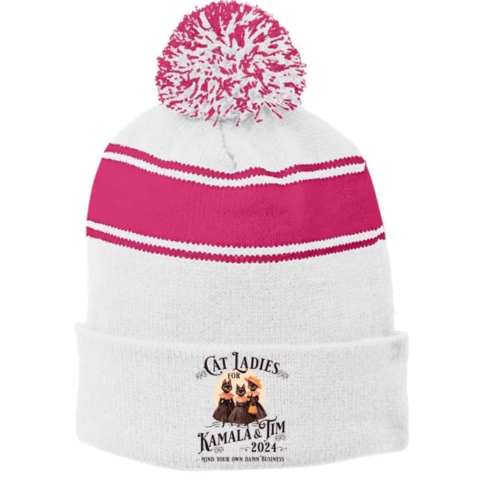 Cat Ladies For Kamala And Tim Comfort Colors Stripe Pom Pom Beanie