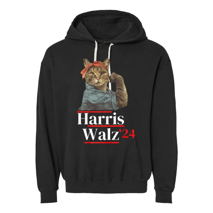 Cat Ladies For Kamala Walz Funny Cat 2024 President Garment-Dyed Fleece Hoodie