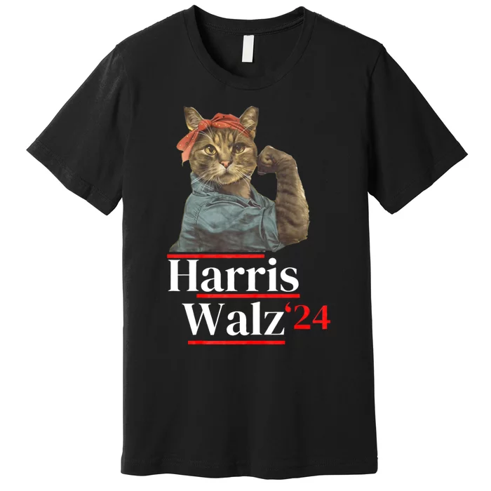 Cat Ladies For Kamala Walz Funny Cat 2024 President Premium T-Shirt