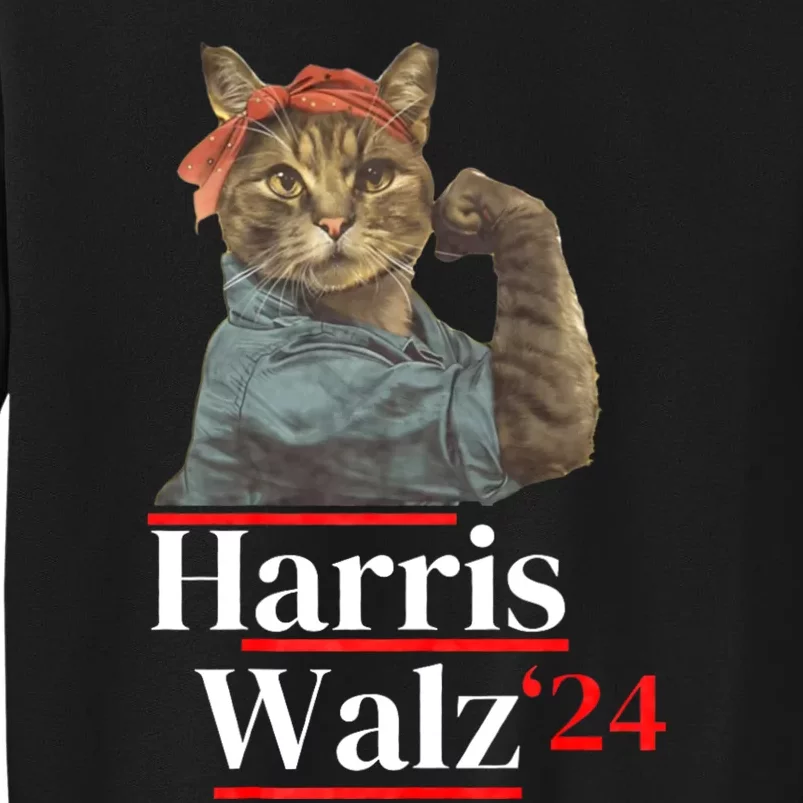 Cat Ladies For Kamala Walz Funny Cat 2024 President Tall Sweatshirt