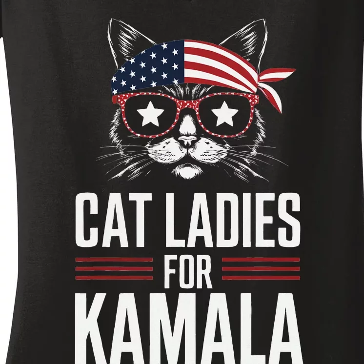 Cat Ladies For Kamala Funny Cat 2024 President Kamala Harris Women's V-Neck T-Shirt