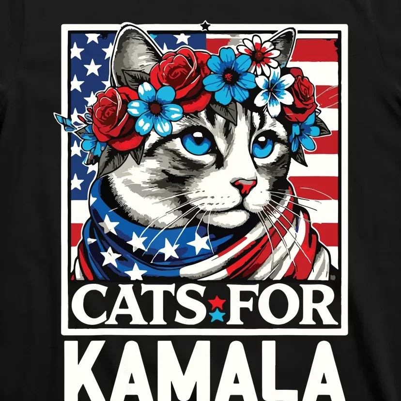 Cat Ladies For Kamala Funny Cat 2024 President Kamalaharris T-Shirt