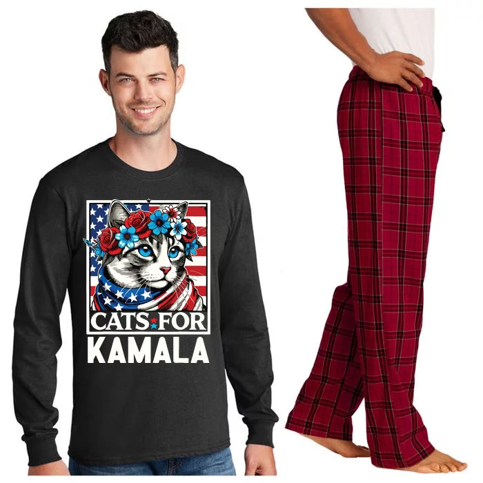 Cat Ladies For Kamala Funny Cat 2024 President Kamalaharris Long Sleeve Pajama Set