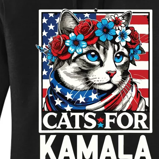 Cat Ladies For Kamala Funny Cat 2024 President Kamalaharris Women's Pullover Hoodie