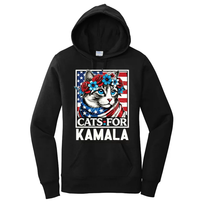 Cat Ladies For Kamala Funny Cat 2024 President Kamalaharris Women's Pullover Hoodie