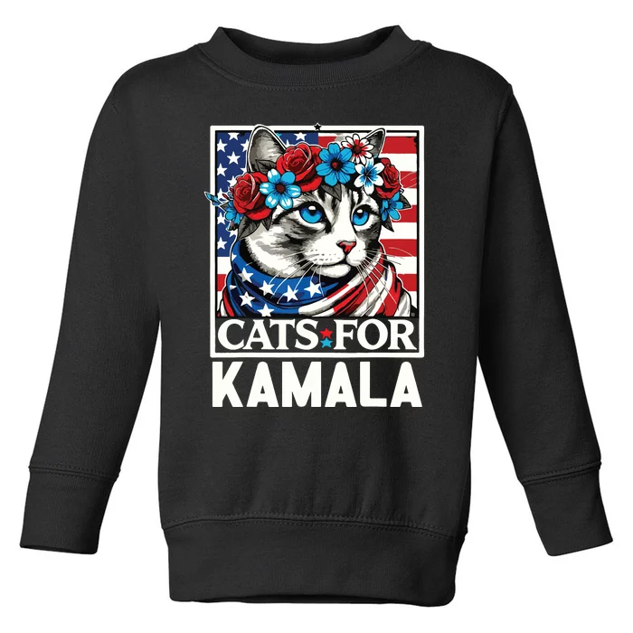 Cat Ladies For Kamala Funny Cat 2024 President Kamalaharris Toddler Sweatshirt