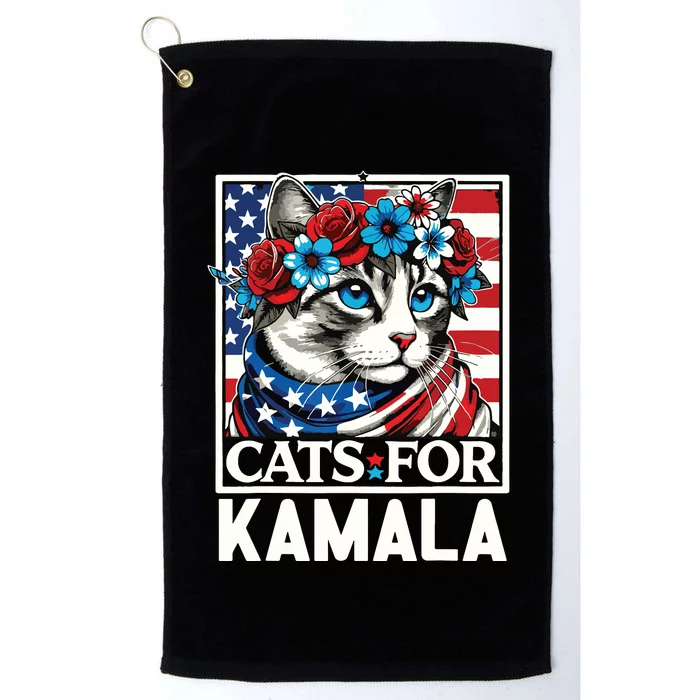 Cat Ladies For Kamala Funny Cat 2024 President Kamalaharris Platinum Collection Golf Towel